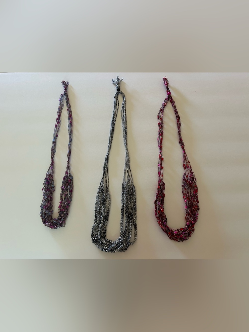 3 Handmade knitted necklaces adjustable length